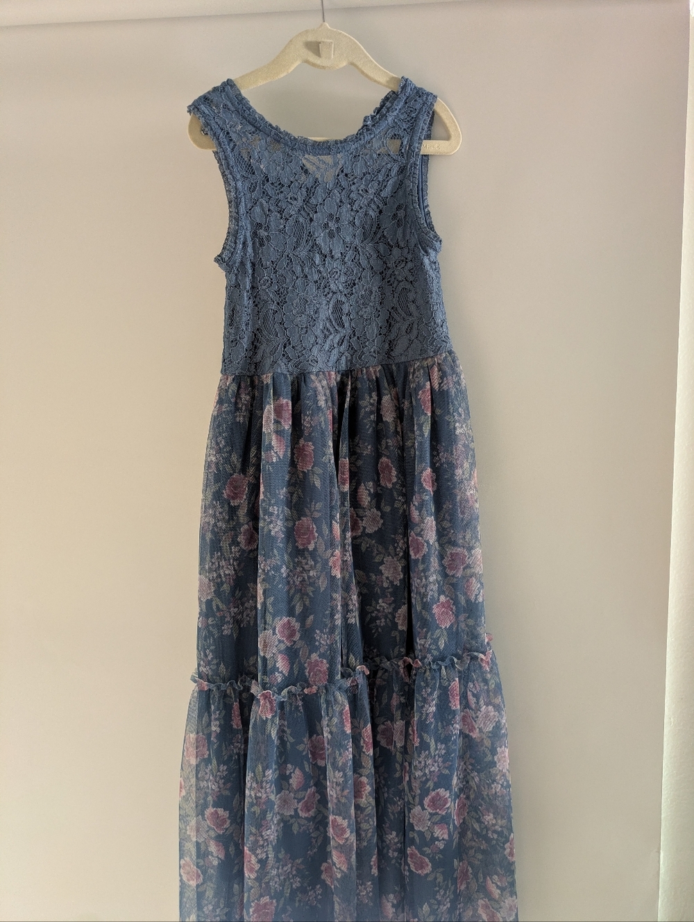 Girls' 8 Blue Lace & Floral Maxi Dress